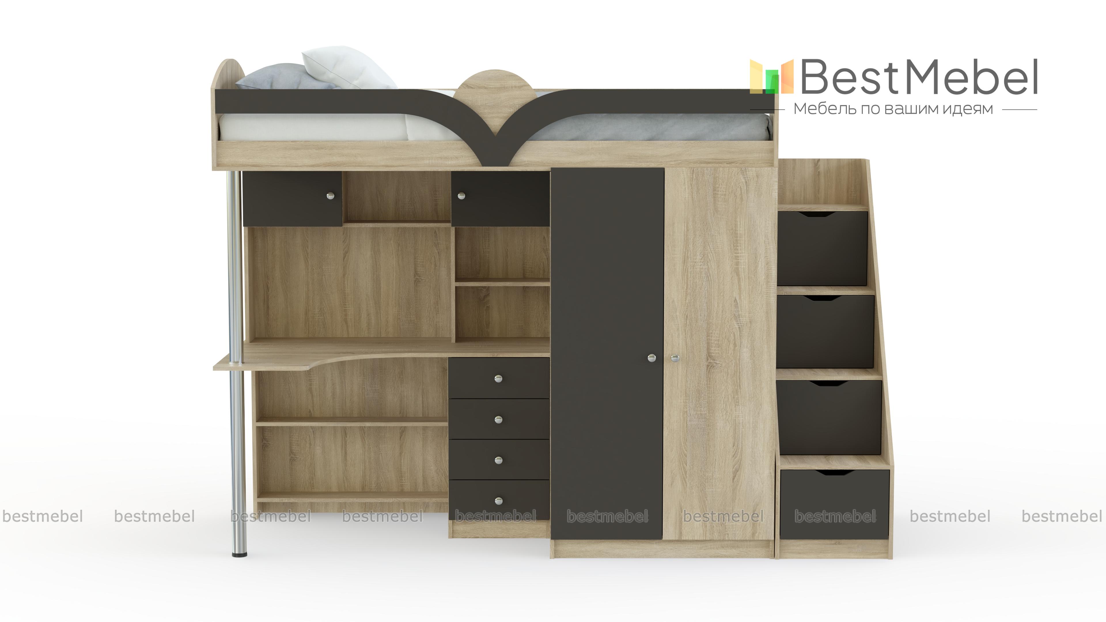 Кровать-чердак с рабочей зоной Мираж К-32 BMS - Фото