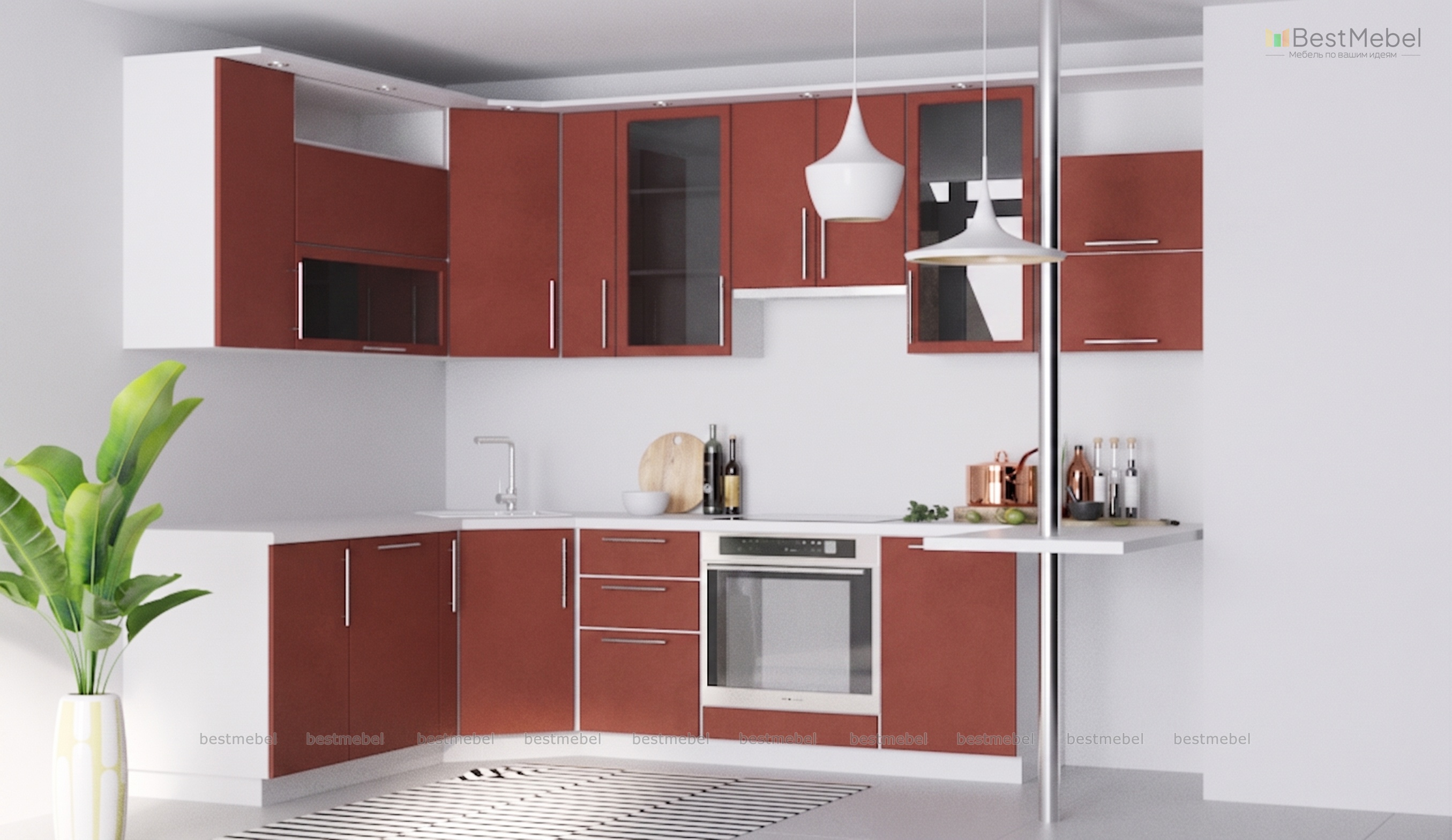 Кухонный гарнитур с барной стойкой Блеск-14 BMS
